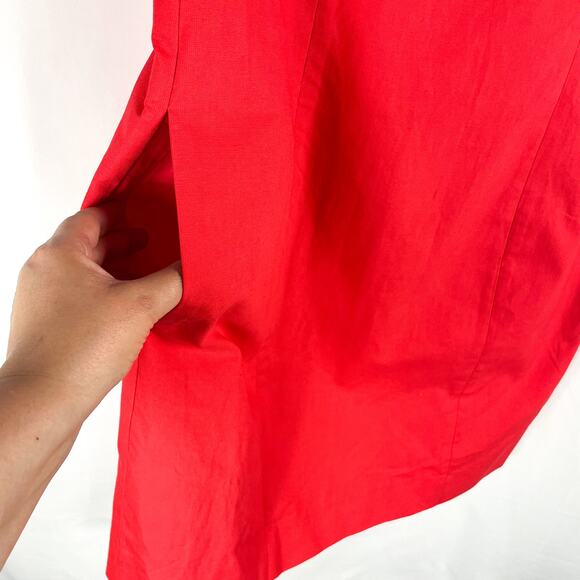 COS Cotton Linen Sheath Dress Red Mini Square Neck Sleeveless Pockets Sz 14 - Picture 5 of 10